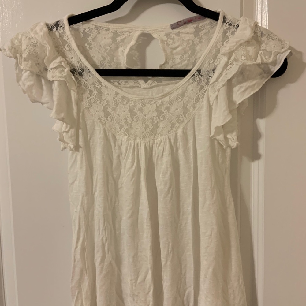 White Soft T-Shirt with Lace Details